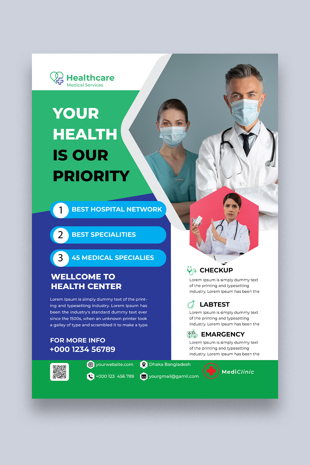 Medical Flyer design Template pinterest preview image.