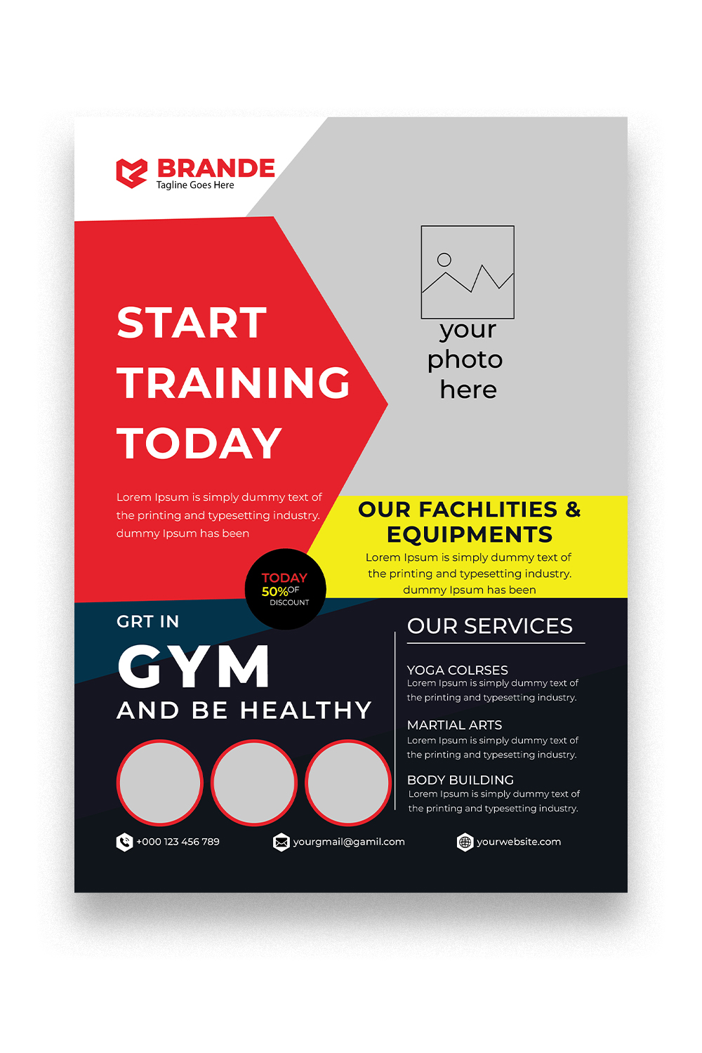 GYM Flyer Design Template pinterest preview image.