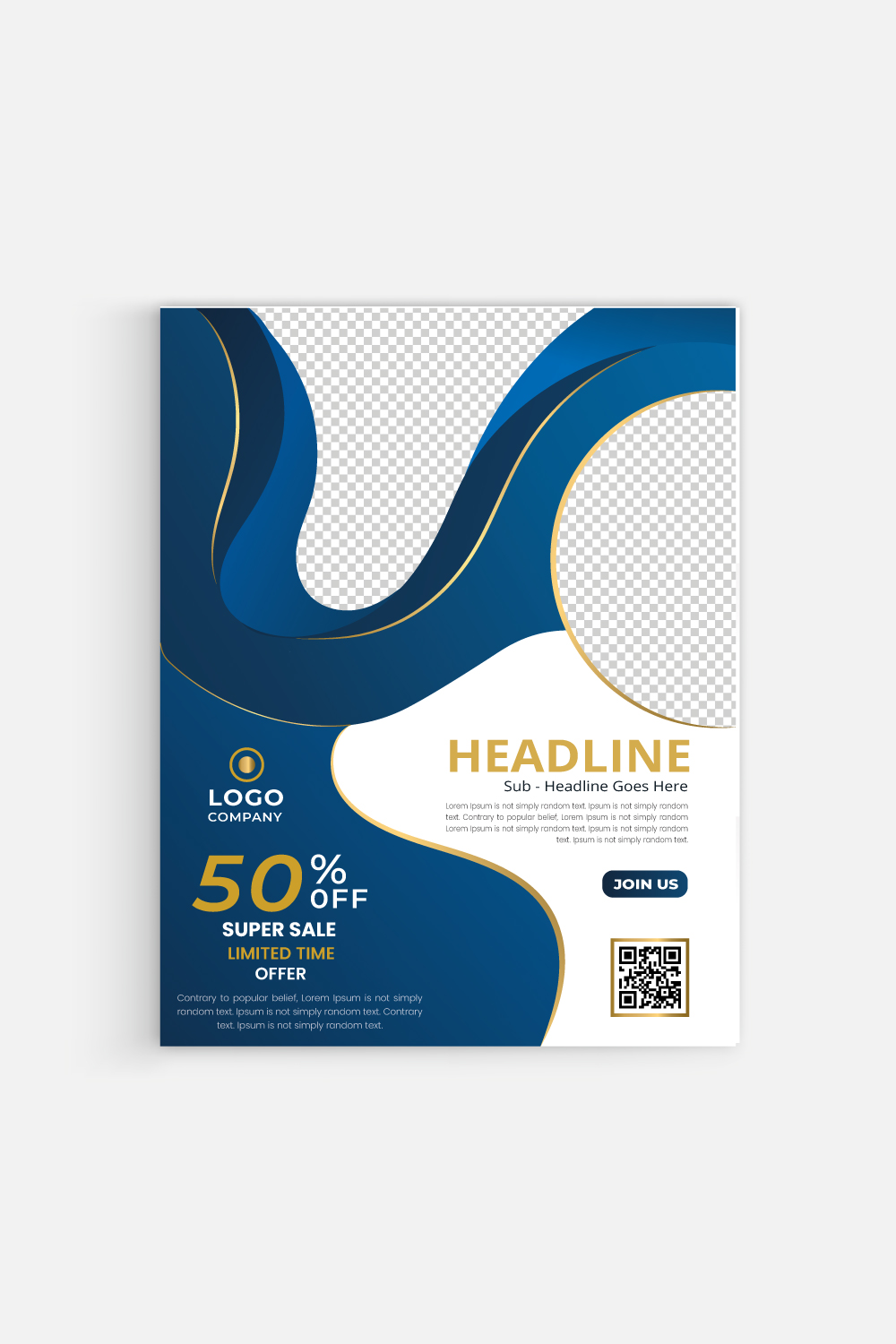 Luxury blue wavy shape flyer Brochure template design for business presentations pinterest preview image.