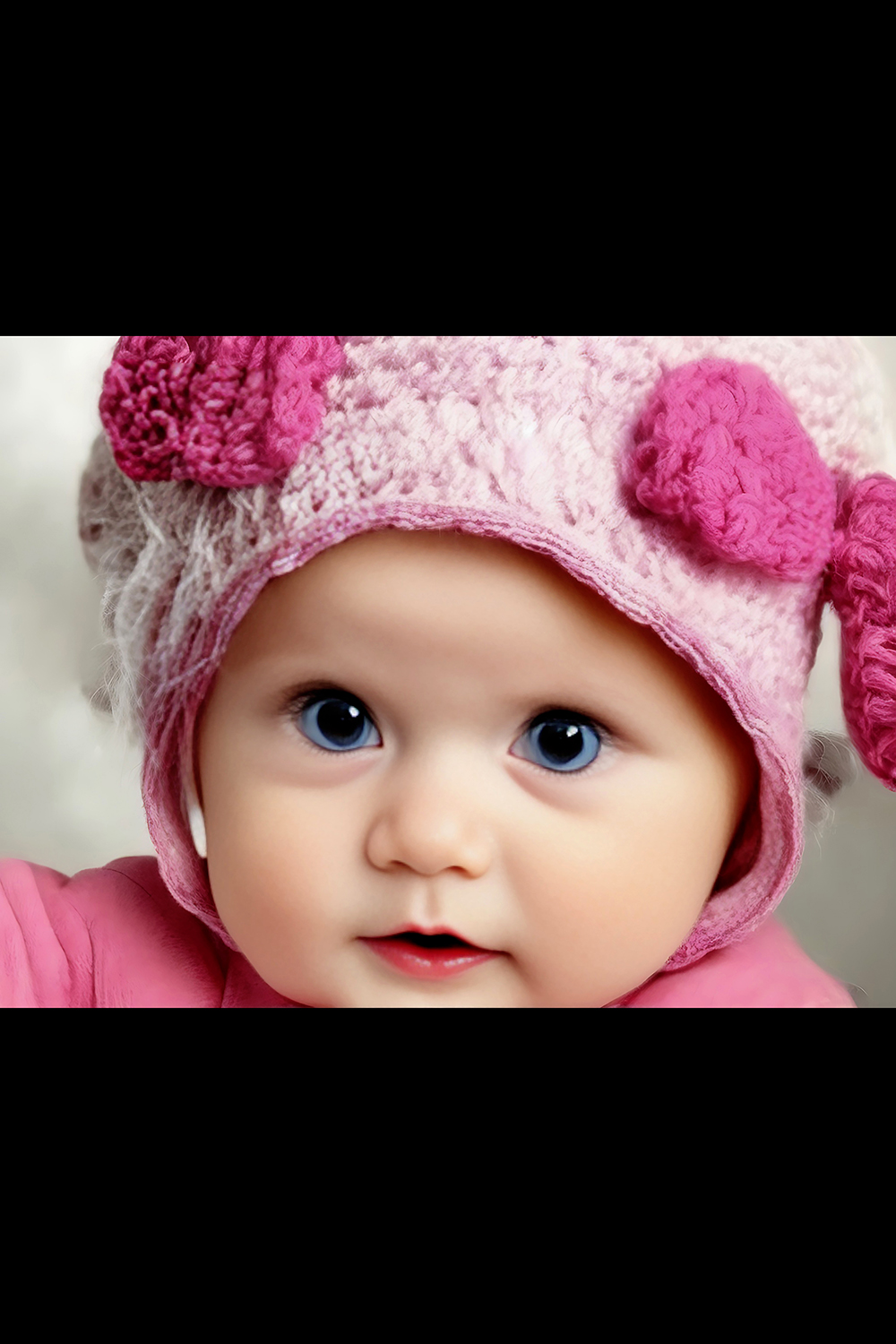 Portrait Of Adorable Baby Girl Wearing Pink Dress v2 pinterest preview image.
