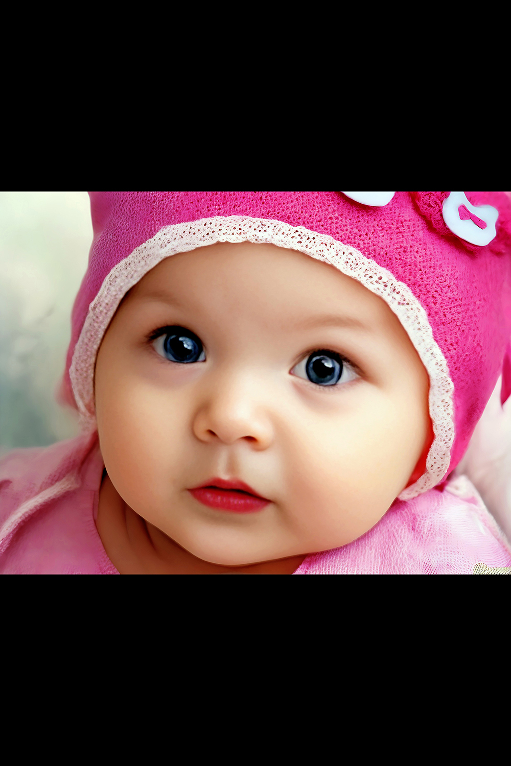 Portrait Of Adorable Baby Girl Wearing Pink Dress v3 pinterest preview image.