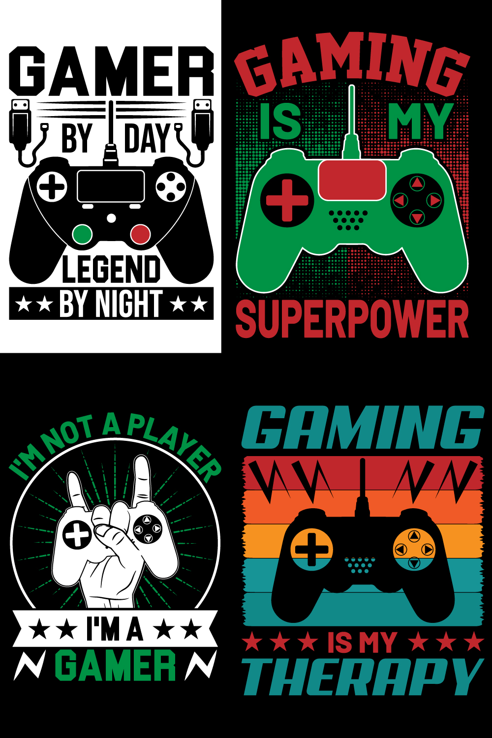 Gaming T-shirt Design Bundle Files pinterest preview image.