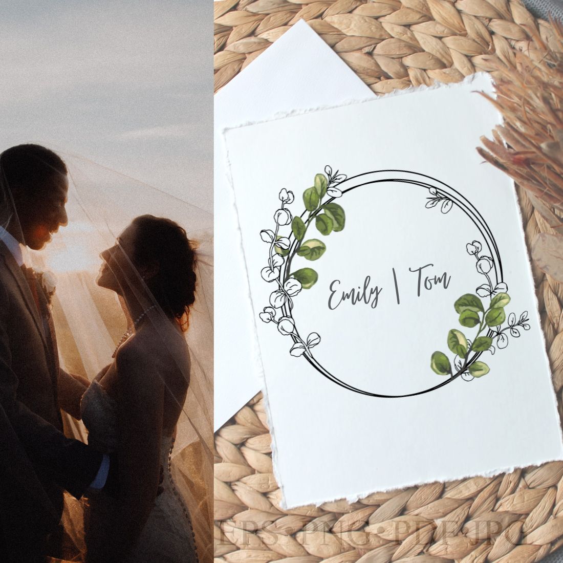 Eucalyptus Watercolor Circle Frame for Wedding Invite preview image.