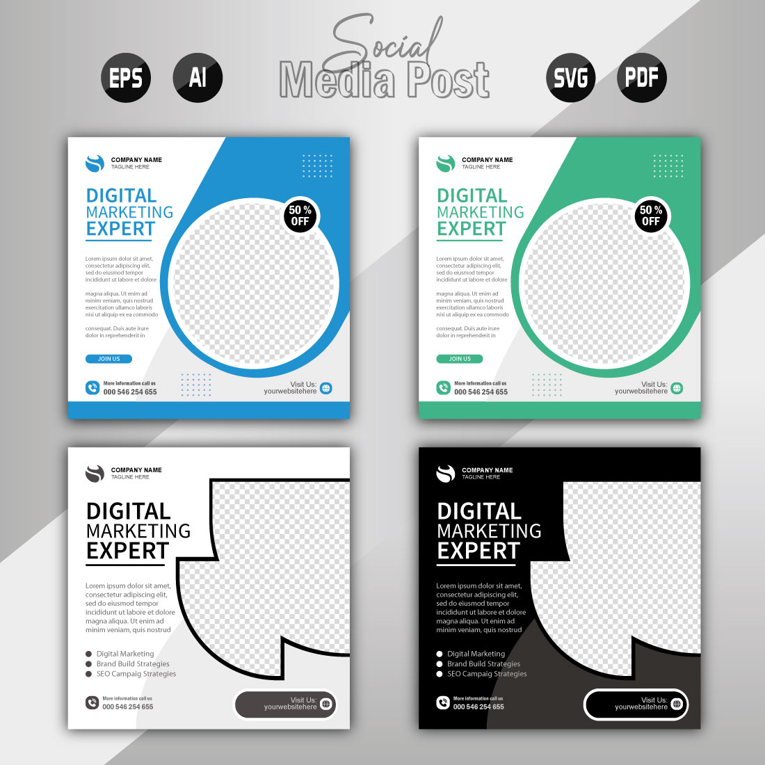 digital marketing agency and corporate social media post template cover image.