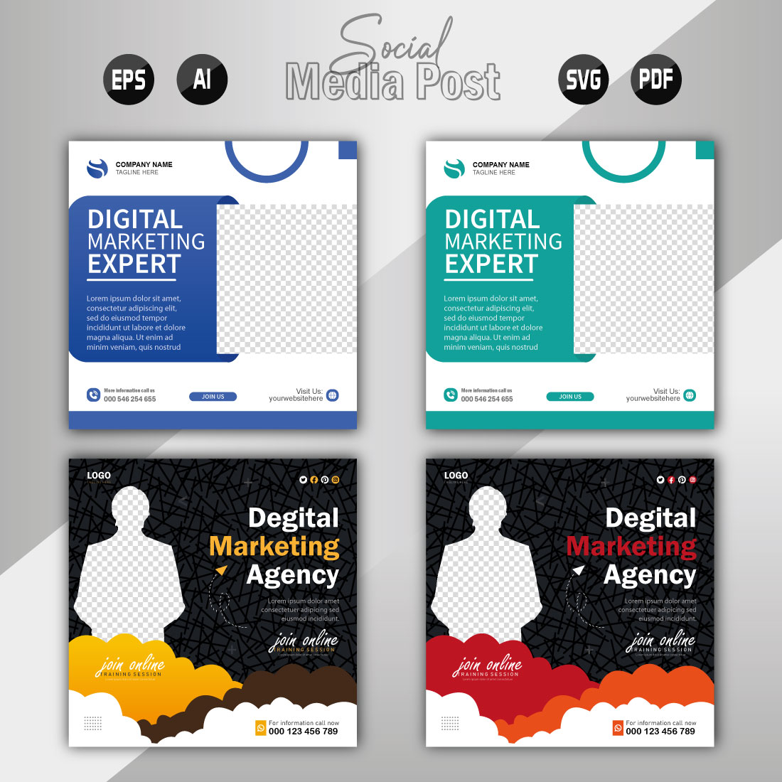 digital marketing agency and corporate social media post template cover image.