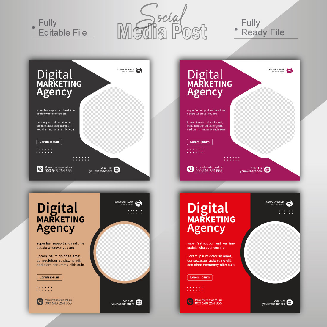 digital marketing agency and corporate social media post template preview image.