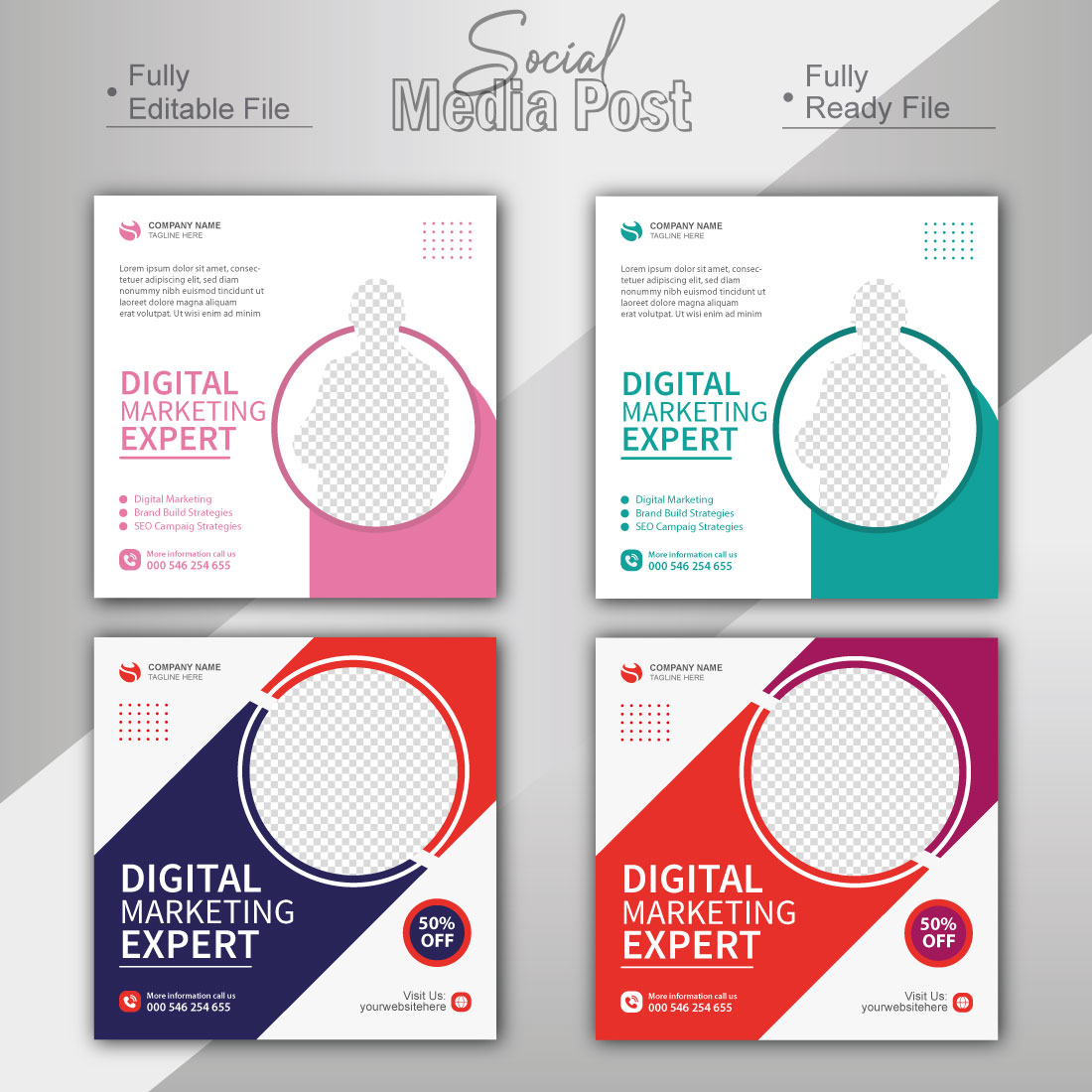 digital marketing agency and corporate social media post template preview image.