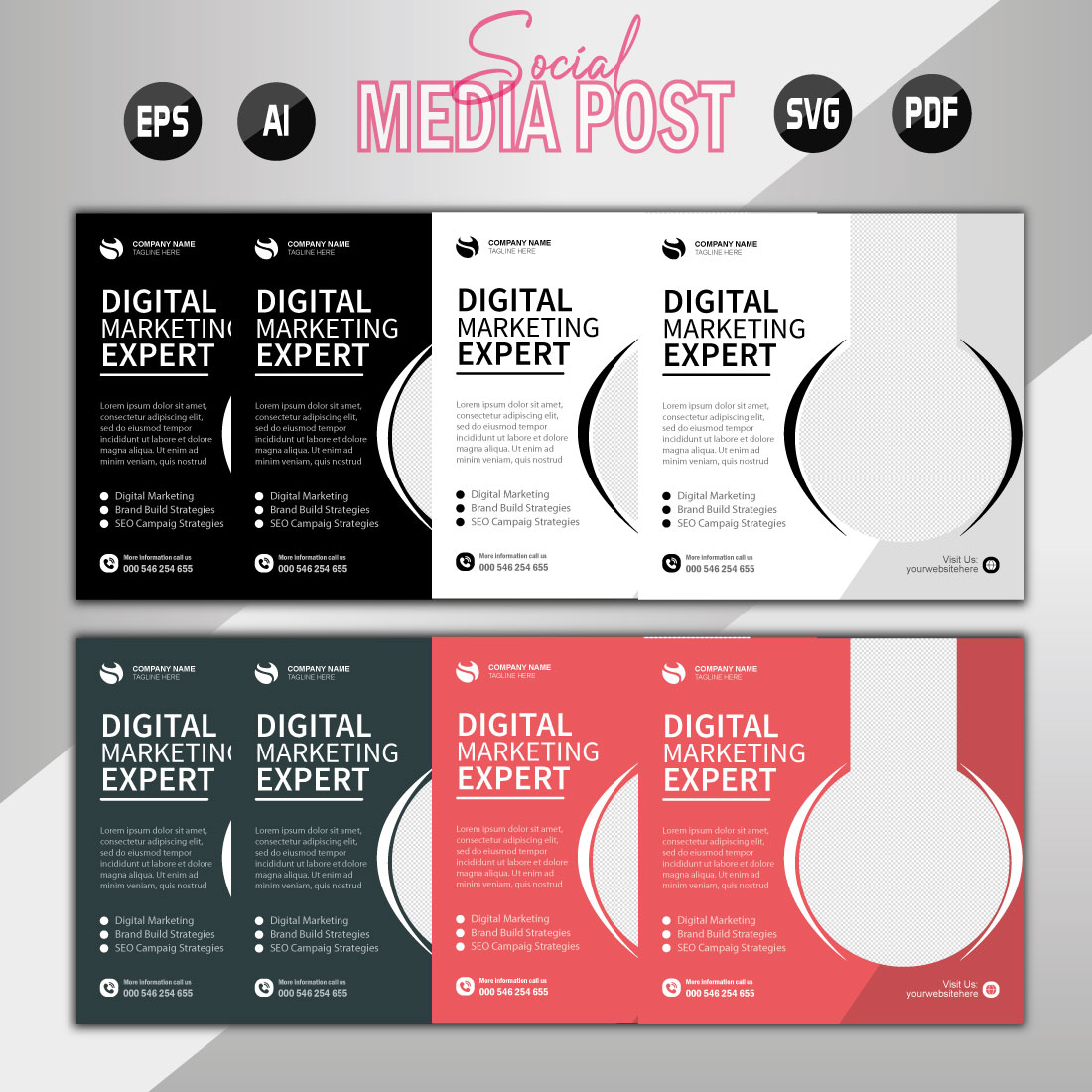 digital marketing agency and corporate social media post template preview image.