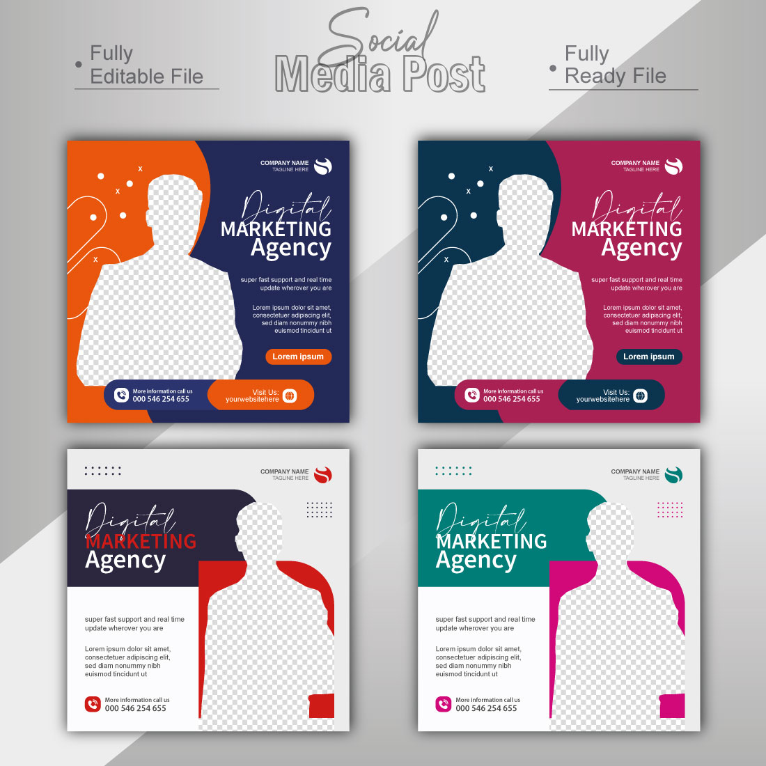 digital marketing agency and corporate social media post template preview image.