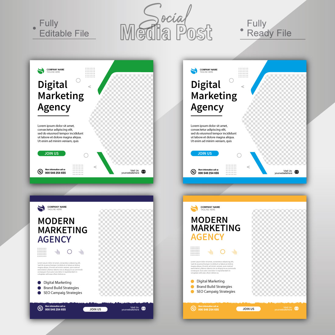 digital marketing agency and corporate social media post template preview image.