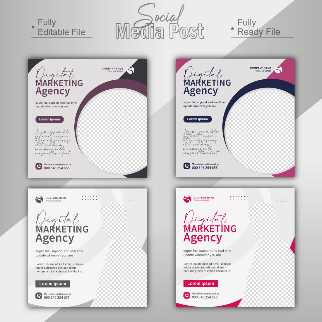 digital marketing agency and corporate social media post template preview image.