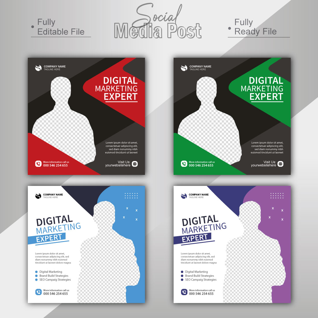digital marketing agency and corporate social media post template preview image.