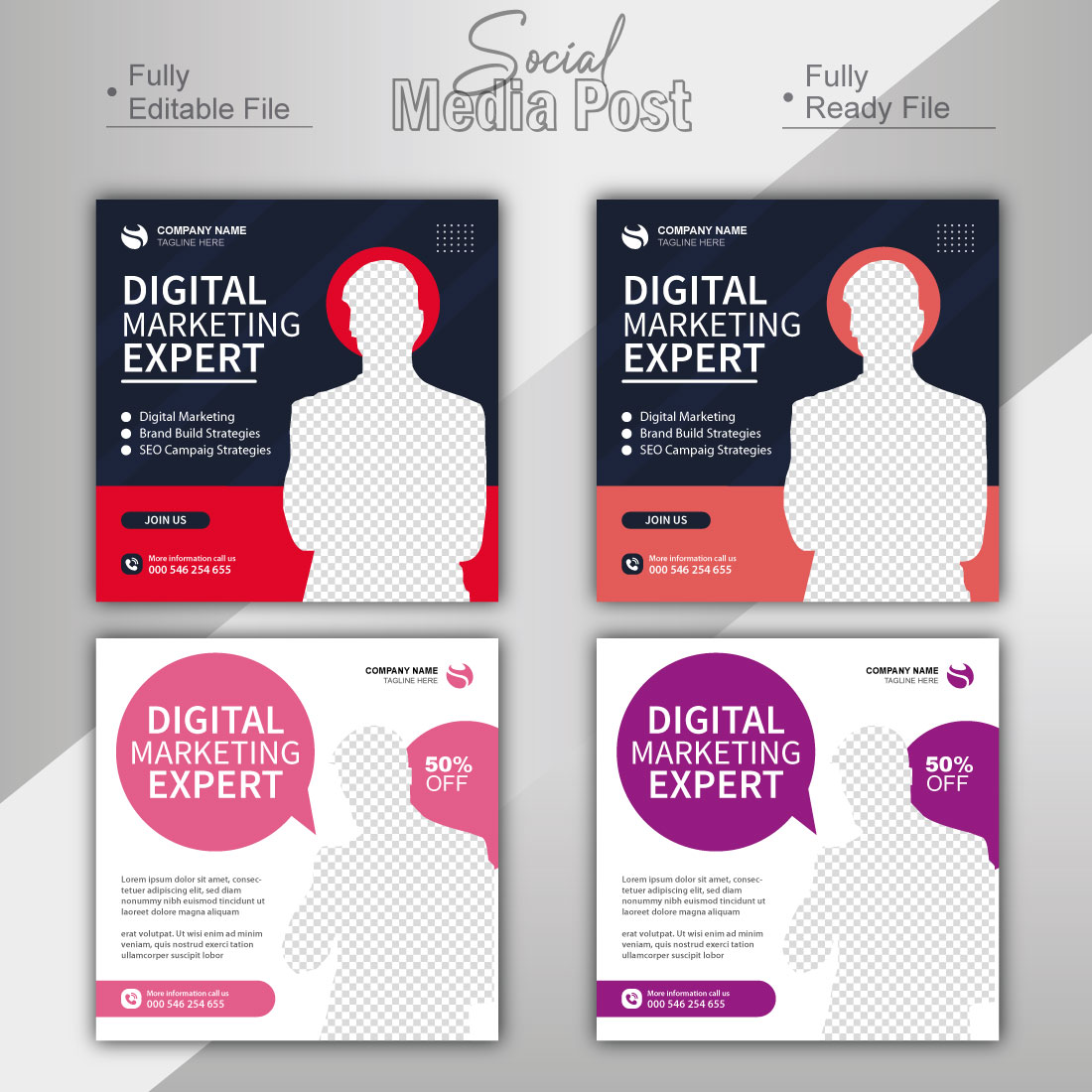 digital marketing agency and corporate social media post template preview image.