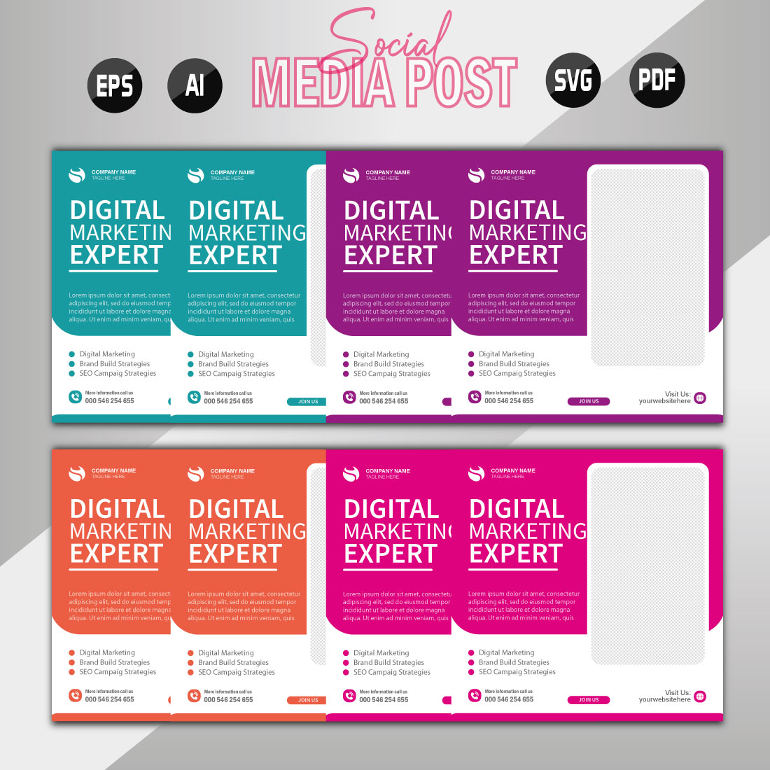 digital marketing agency and corporate social media post template preview image.