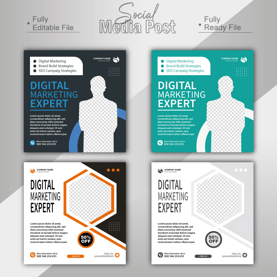 digital marketing agency and corporate social media post template preview image.