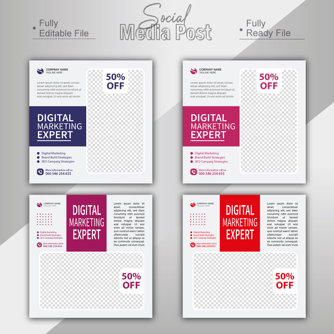 digital marketing agency and corporate social media post template preview image.