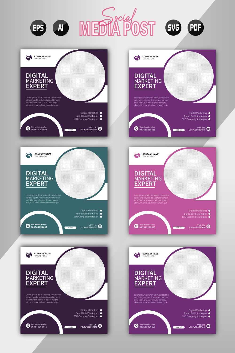 digital marketing agency and corporate social media post template pinterest preview image.