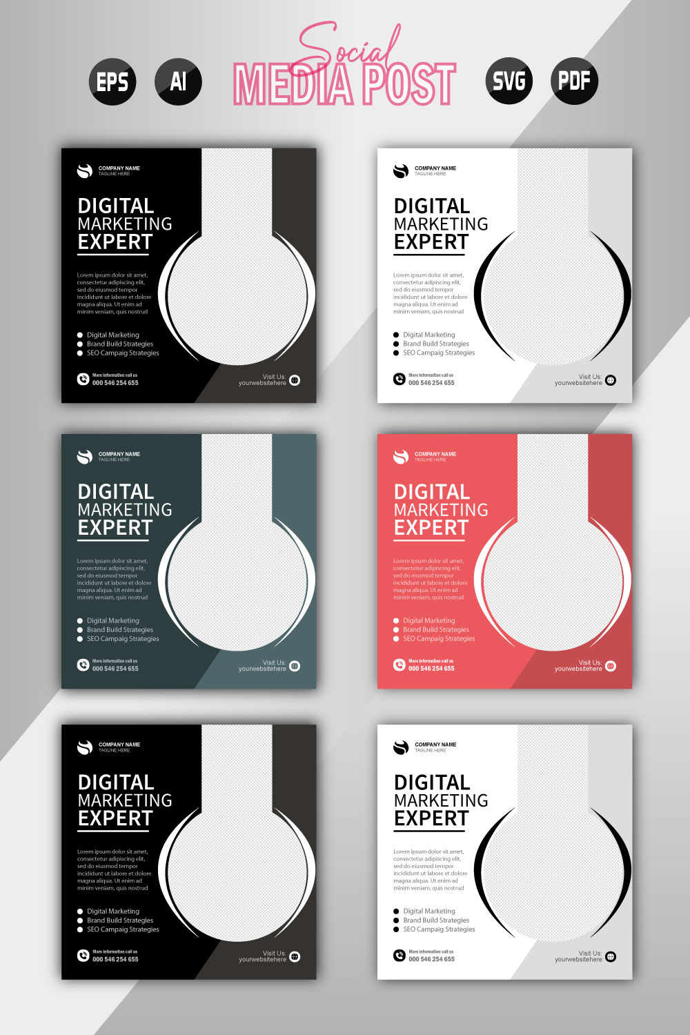 digital marketing agency and corporate social media post template pinterest preview image.