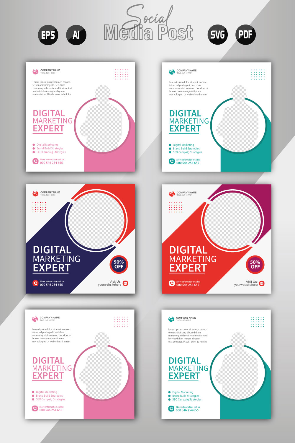 digital marketing agency and corporate social media post template pinterest preview image.