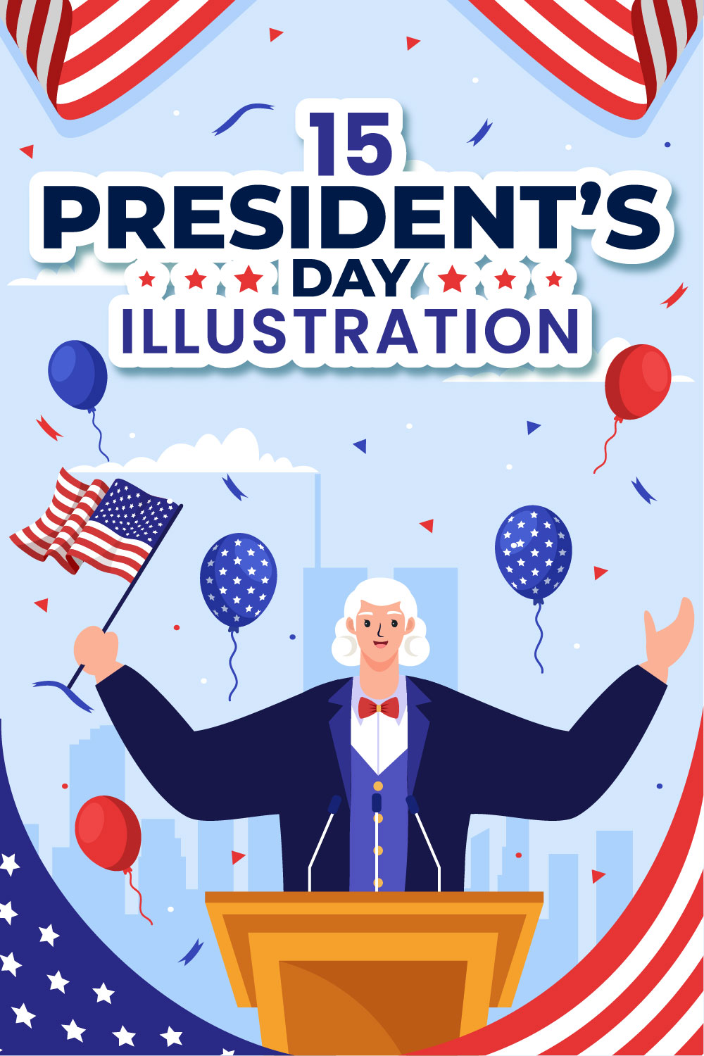 15 Happy Presidents Day Illustration pinterest preview image.