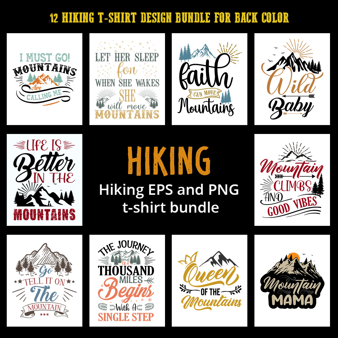 Hiking T-shirt design Bundle preview image.