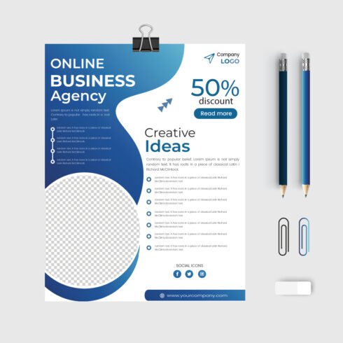 Business flyer Template with modern blue color size A4, Front and back, Easy to use and edit cover image.