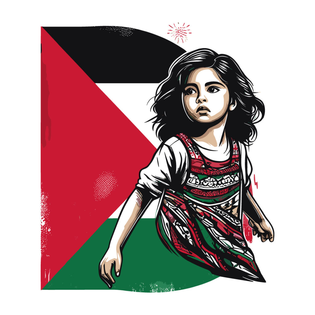 t-shirt depicting the suffering and struggle of Palestine with letter ...