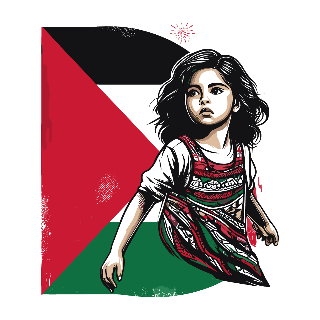 t-shirt depicting the suffering and struggle of Palestine with letter or flag cover image.