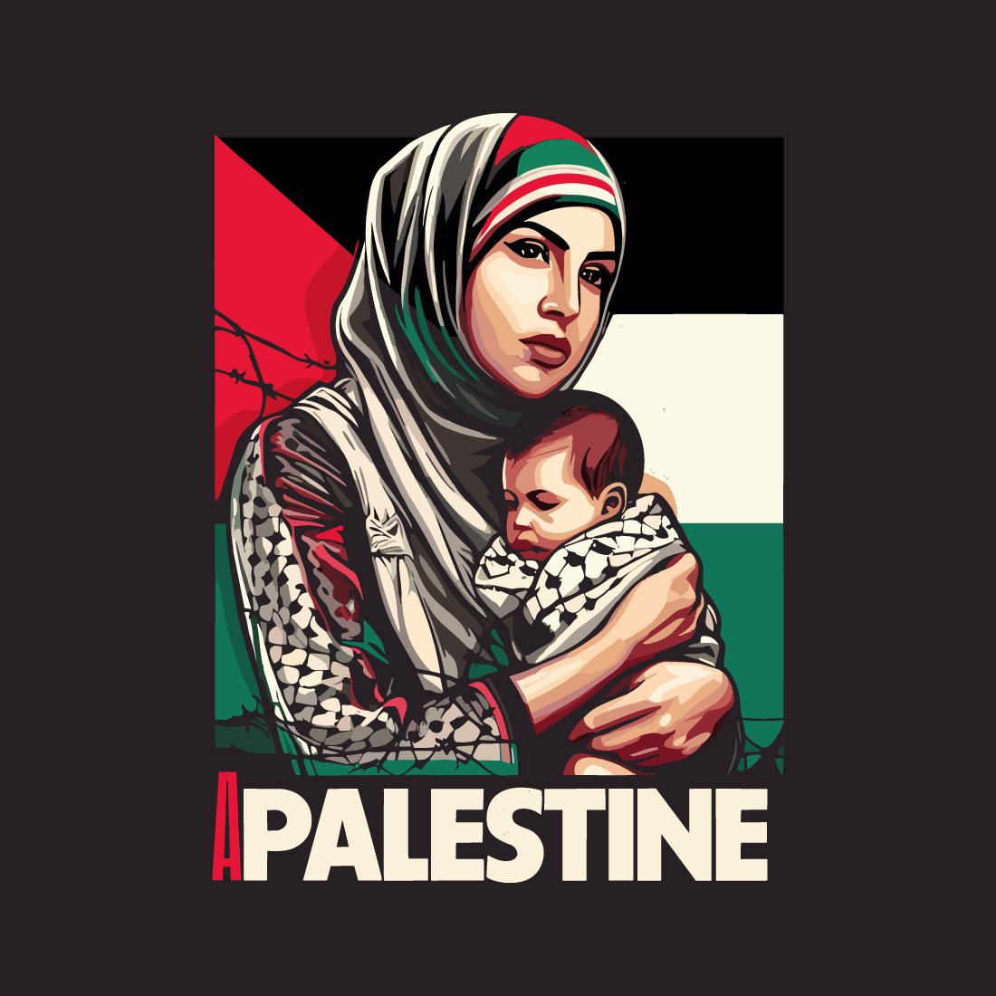 t-shirt depicting the suffering and struggle of Palestine with letter or flag on white background cover image.