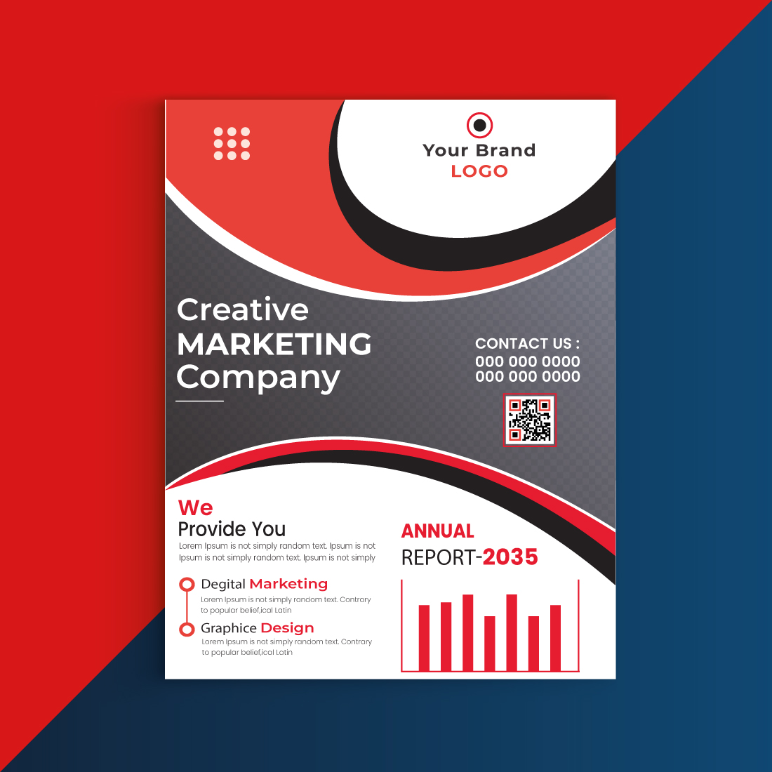 Red and Blue Poster Brochure Flyer design Layout vector template cover image.