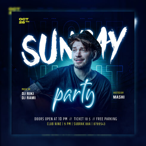 Sunday Party Flyer Dj party club party social media post and flyer template PSD cover image.