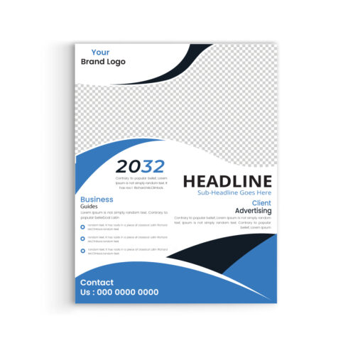 Wavy shape Corporate Presentation, Portfolio, Flyer layout modern with blue color size A4, Front and back, Easy to use and edit cover image.