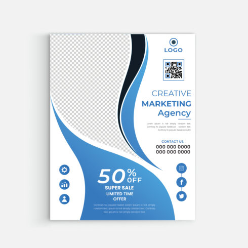 Blue wavy Brochure template flyer background for business Advertisment cover image.