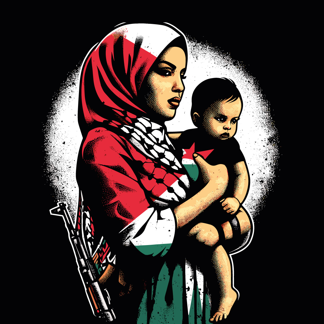 Mother and son t-shirt depicting the suffering and struggle of Palestine preview image.