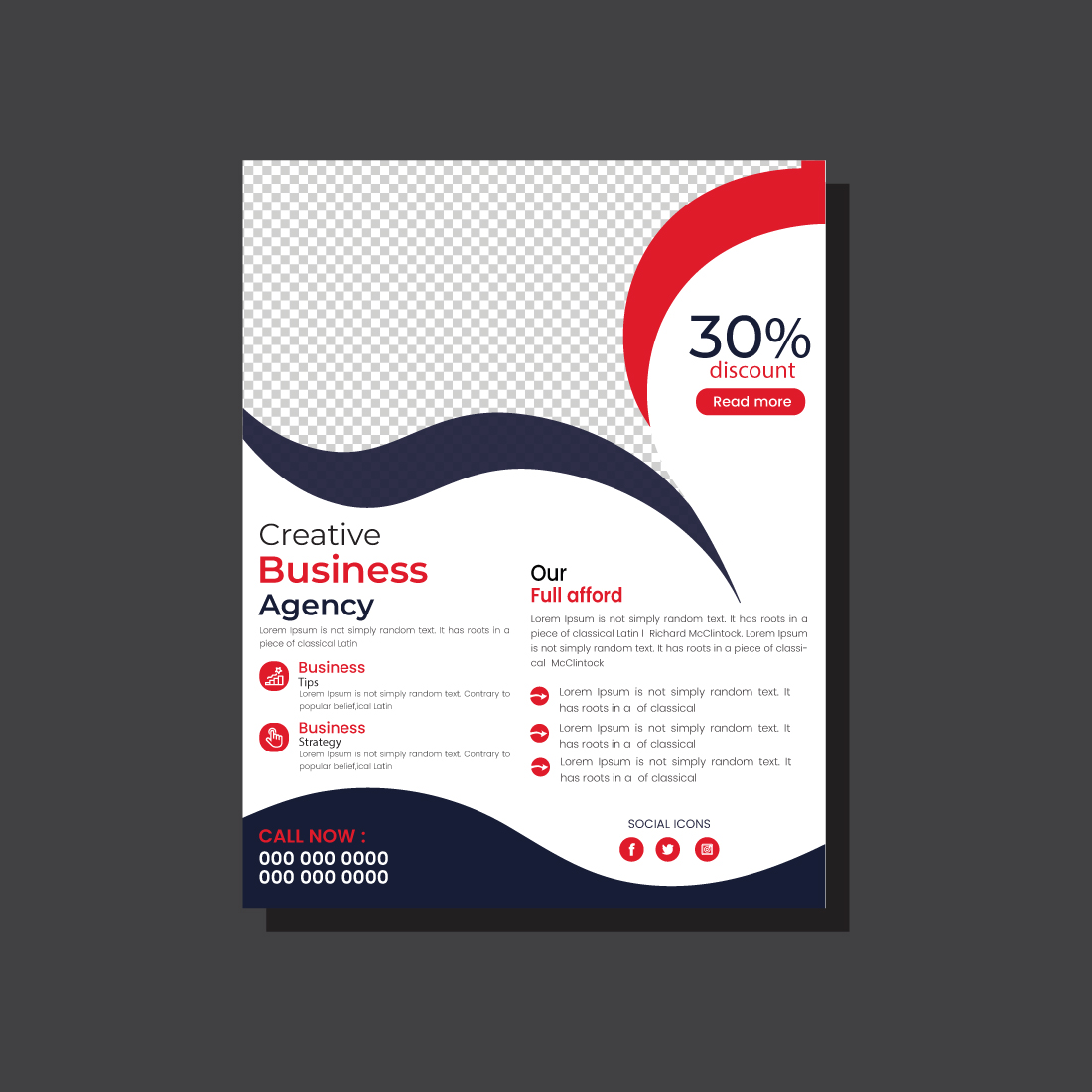 red wavy business flyer a4 template preview image.