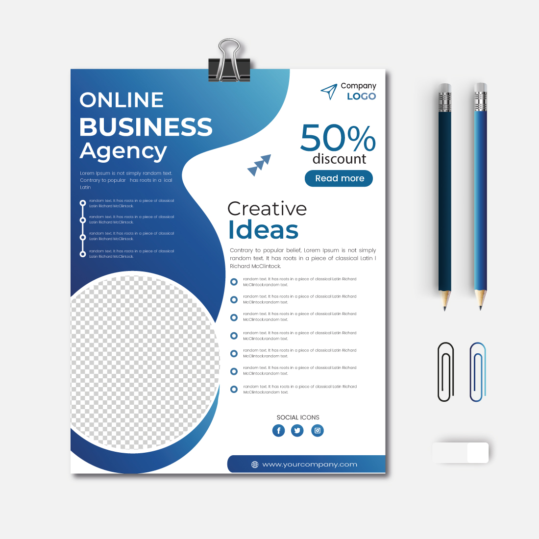 Business flyer Template with modern blue color size A4, Front and back, Easy to use and edit preview image.