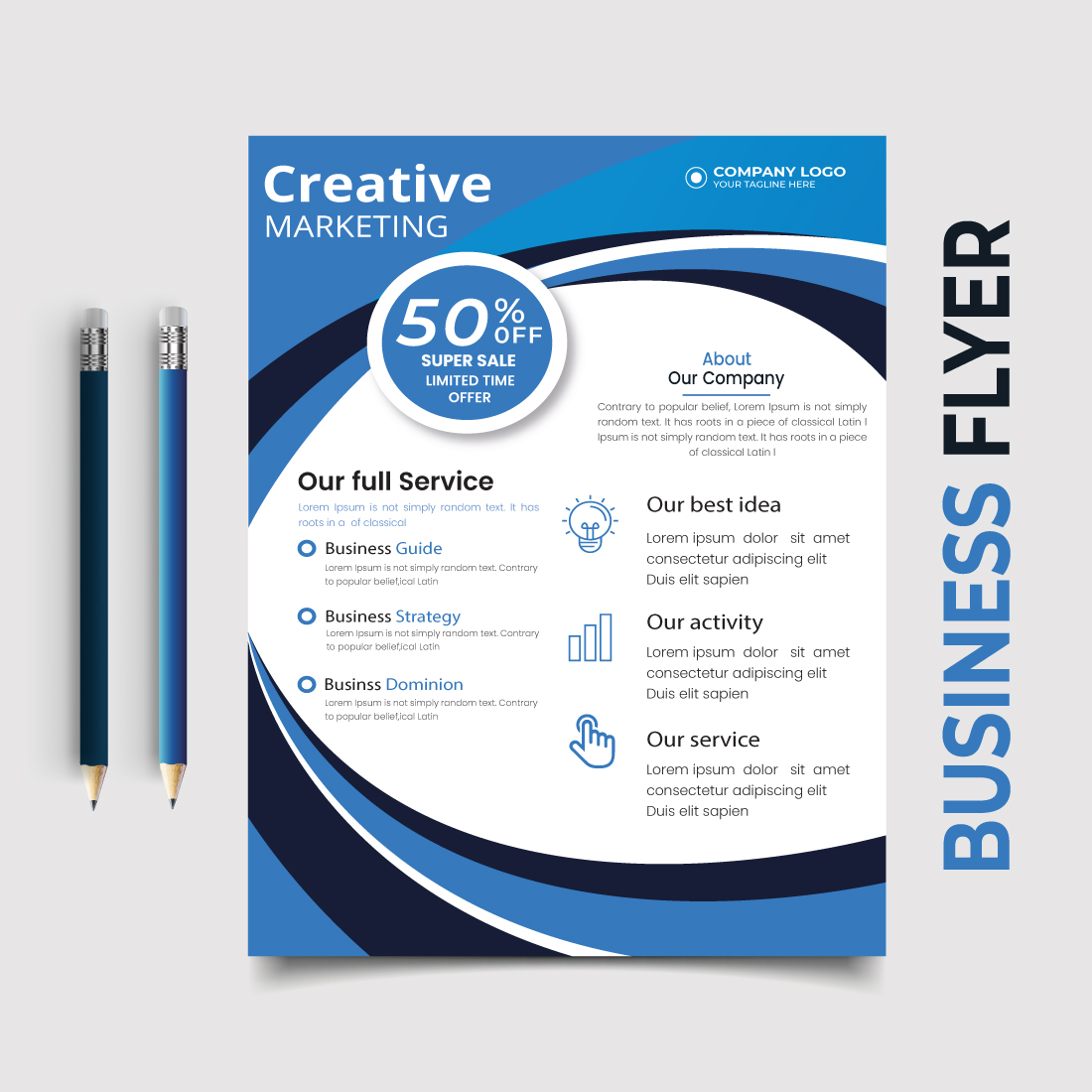 Blue Abstract Business Brochure Template, Flyer or Annual Report preview image.
