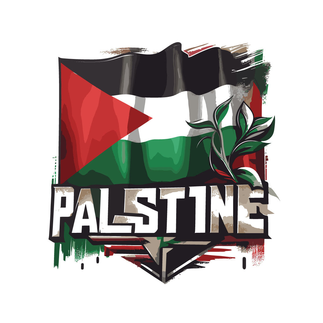 t-shirt depicting the suffering and struggle of Palestine with letter or flag on white background preview image.
