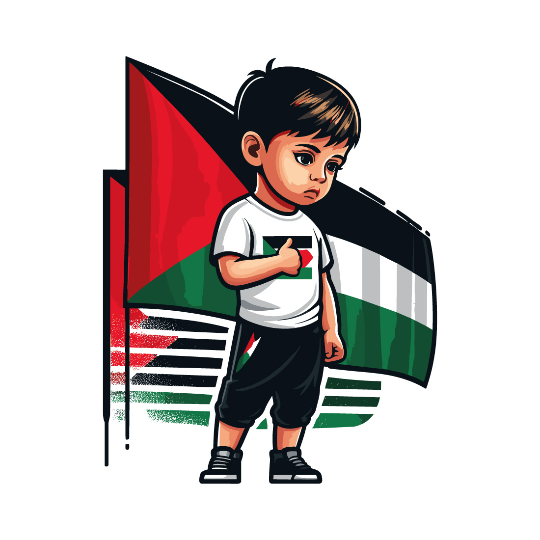 A child stand Palestine flag for t-shirt design on white background preview image.
