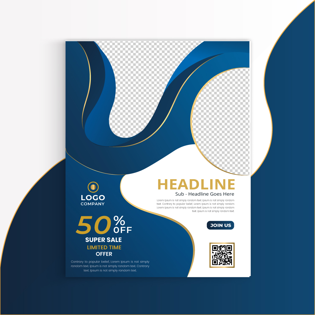 Luxury blue wavy shape flyer Brochure template design for business presentations preview image.