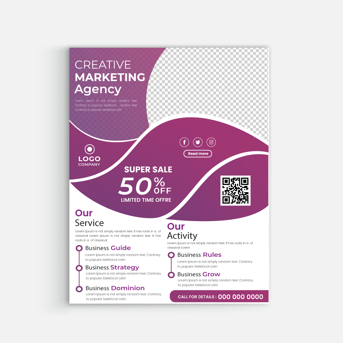 Annual report brochure flyer template, Maganta cover design for business advertisemen in A4 size preview image.