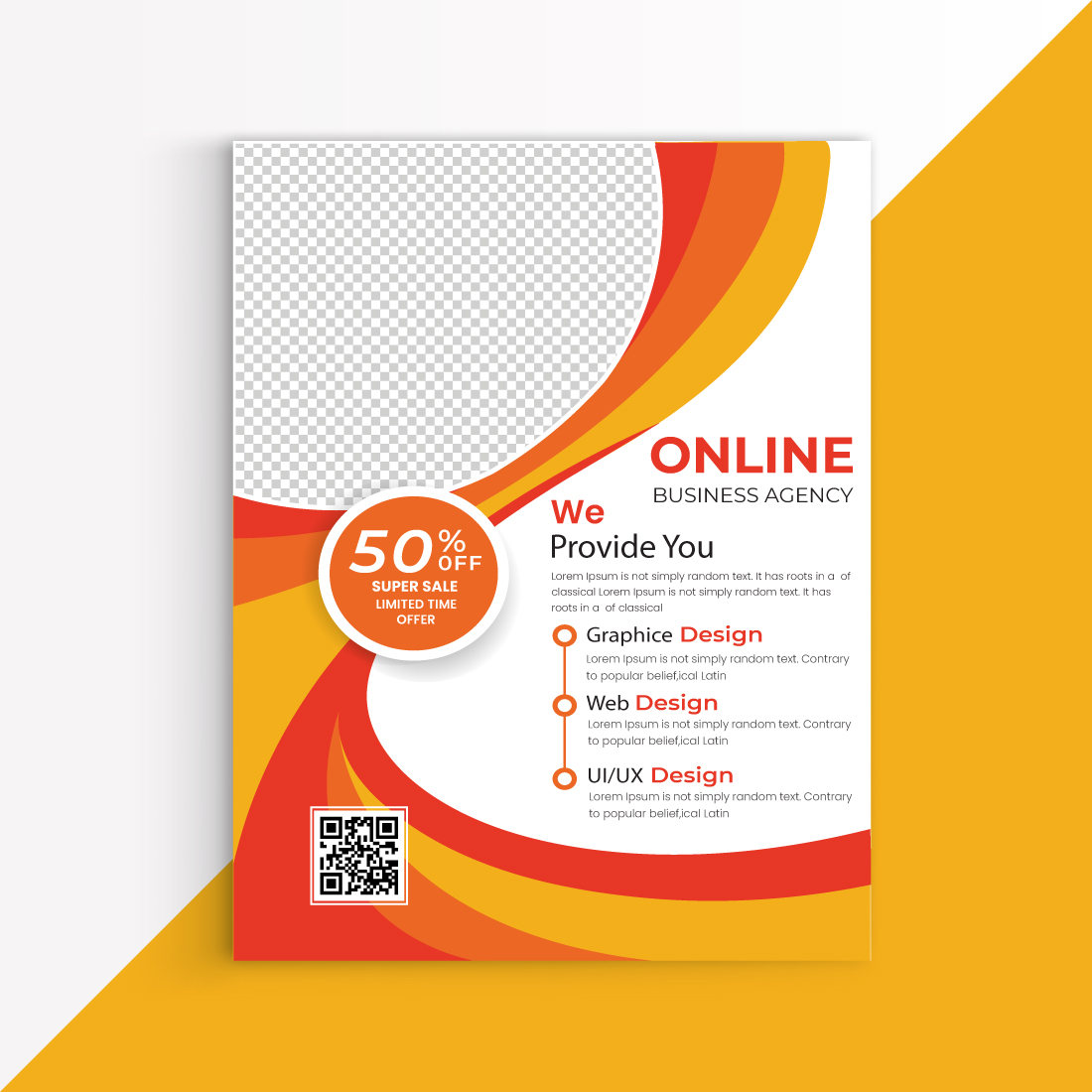 Orange Abstract shape business flyer annual report, industrial catalog preview image.