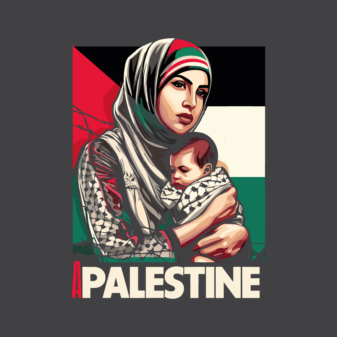 t-shirt depicting the suffering and struggle of Palestine with letter or flag on white background preview image.