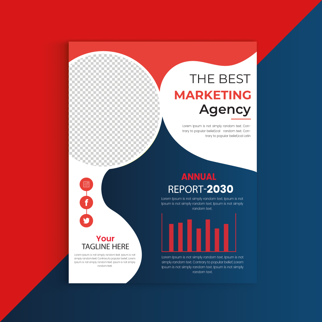 Modern blue and red corporate business Flyer, brochure, poster, annual report, preview image.