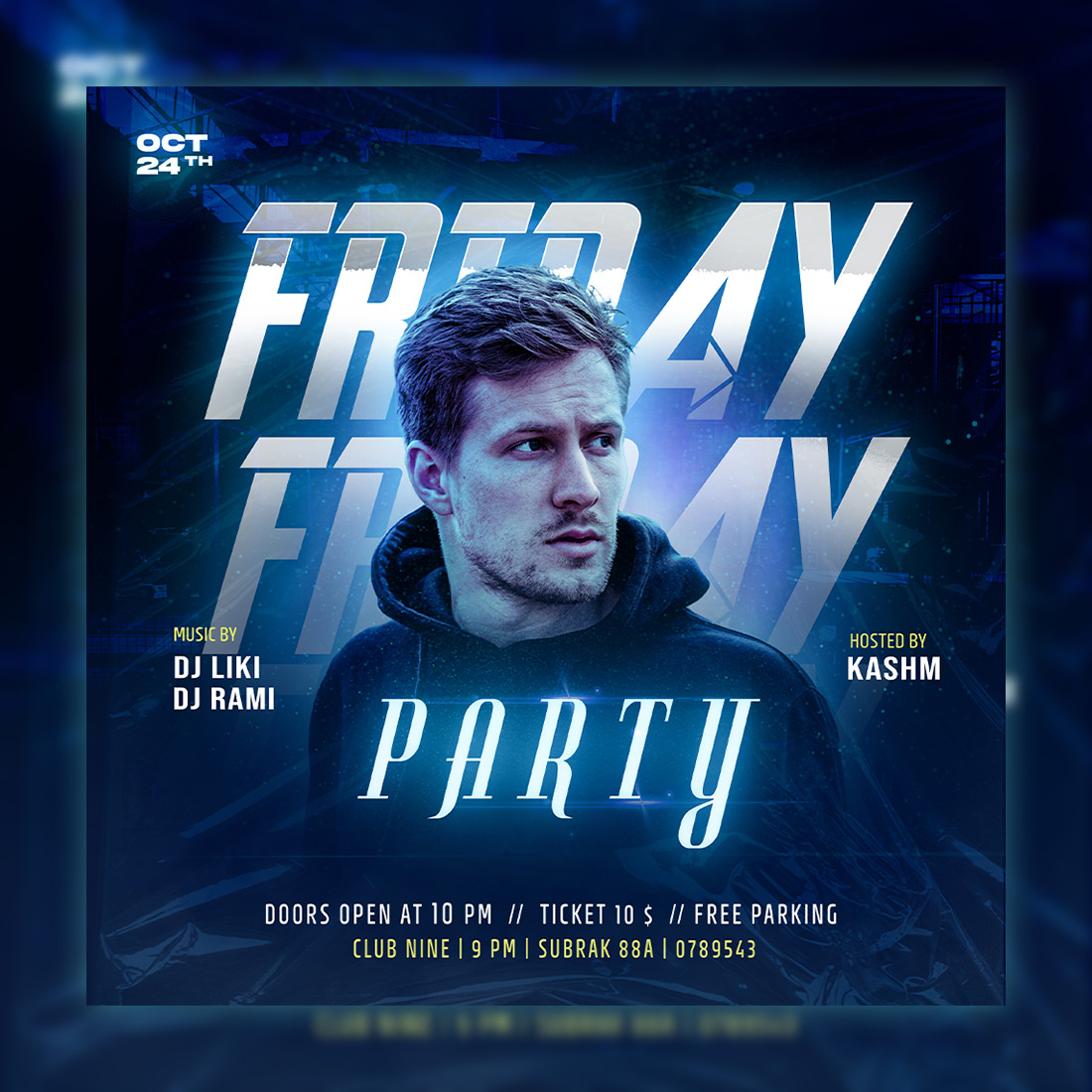 Friday Party Flyer dj party club party social media post and flyer template PSD cover image.