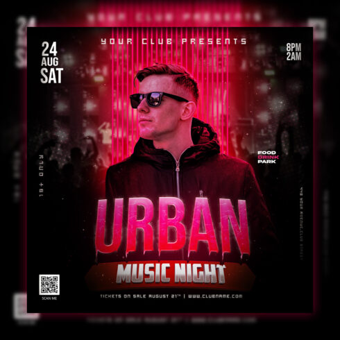 URBAN MUSIC Night Flyer Dj party club party social media post and flyer template psd cover image.