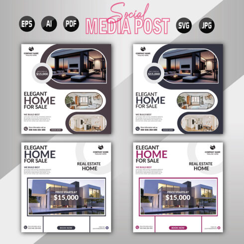 Vector modern home sale social media post template cover image.