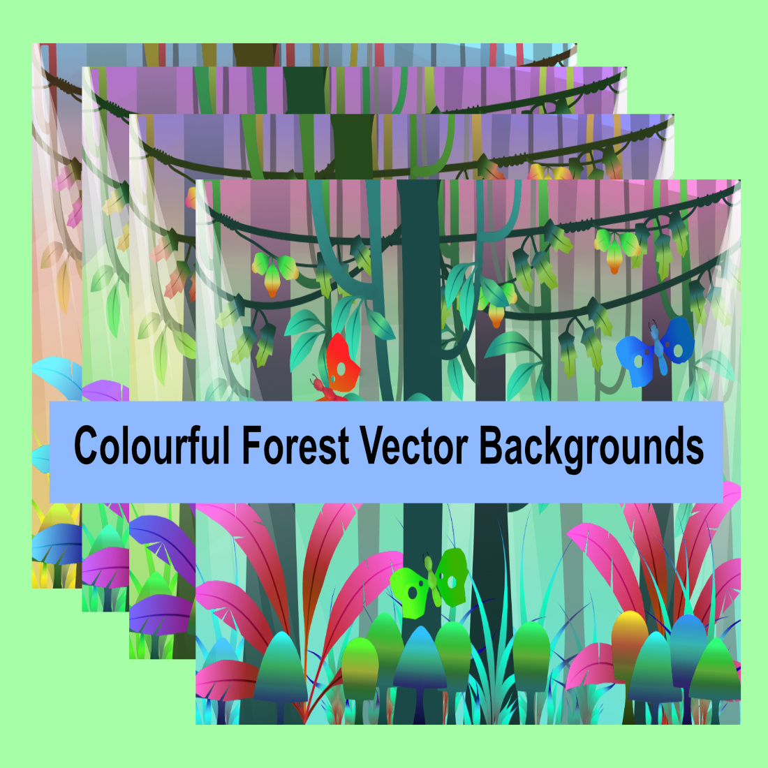4 colourful forest vector background images cover image.