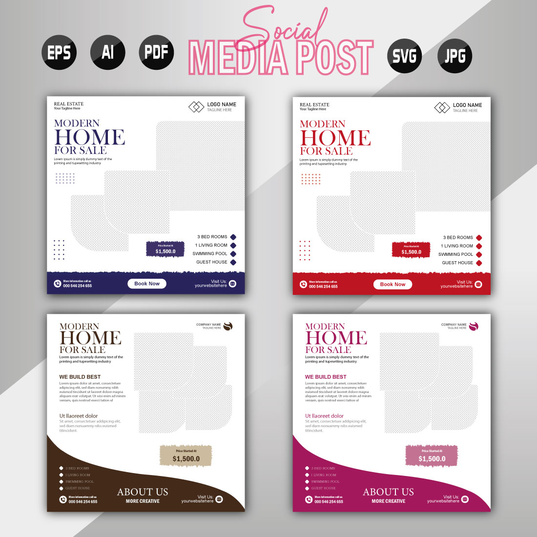 Vector modern home sale social media post template cover image.