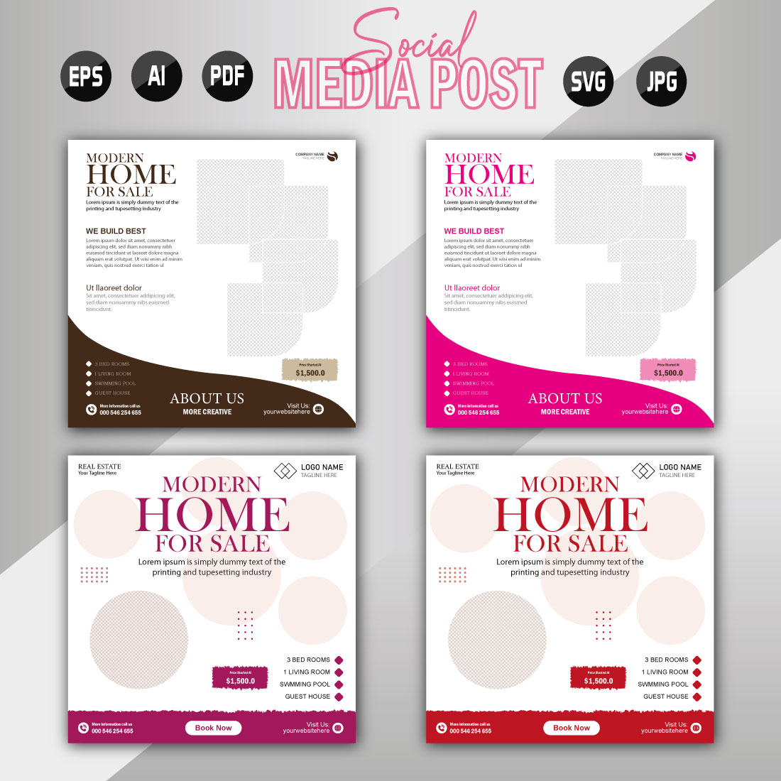 Vector modern home sale social media post template cover image.